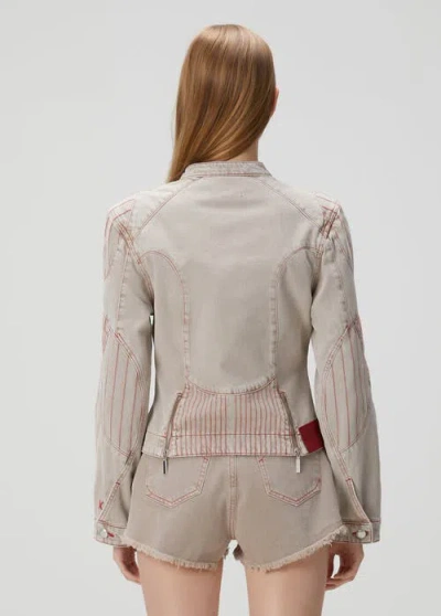 Pcfg Pure Cotton Faded Motorcycle Denim Jacket In Sand