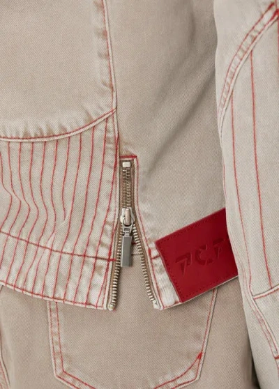 Pcfg Pure Cotton Faded Motorcycle Denim Jacket In Sand