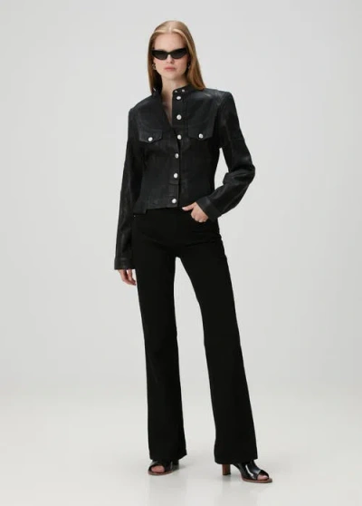 Pcfg Pure Cotton Shiny Coated Women Denim Jacket In Black