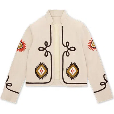 Fortela Marine Embroidered Cotton Bolero Jacket In Neutral