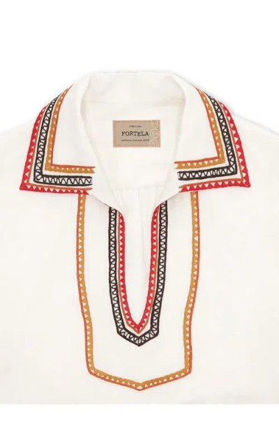 Fortela Gea Line Embroidered Short Dress In White