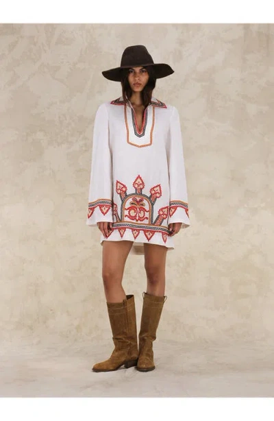 Fortela Gea Line Embroidered Short Dress In White