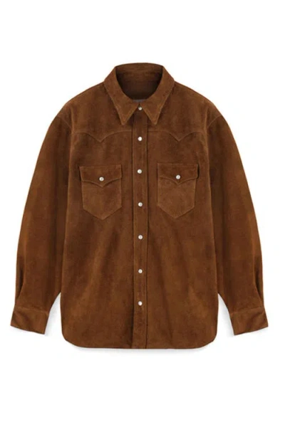 Fortela Linda Suede Leather Overshirt In Brown