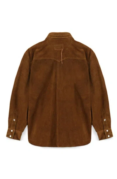 Fortela Linda Suede Leather Overshirt In Brown
