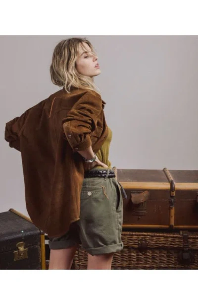 Fortela Linda Suede Leather Overshirt In Brown