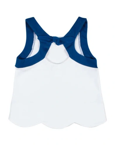 Florence Eiseman Knit Top With Scallop Hem And Flowers In Blue