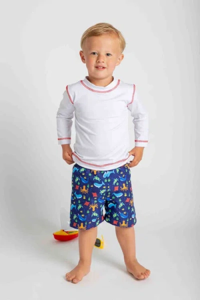 Florence Eiseman Under The Sea Print Swim Trunk In Blue