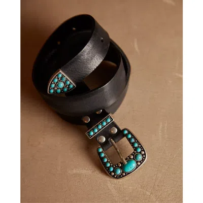 Fortela Thelma Leather Belt With Turquoise Studs In Multi