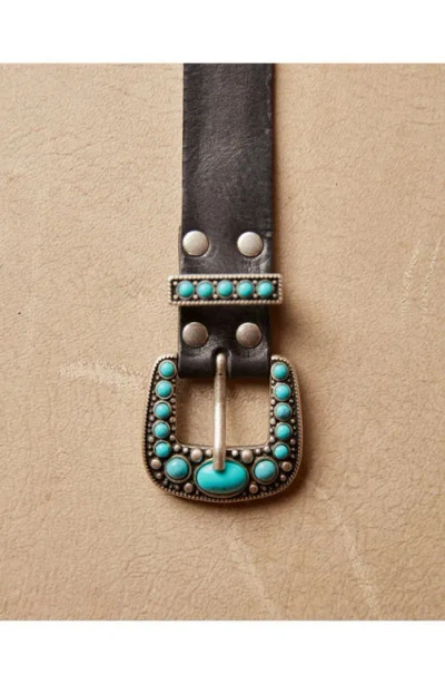 Fortela Thelma Leather Belt With Turquoise Studs In Multi