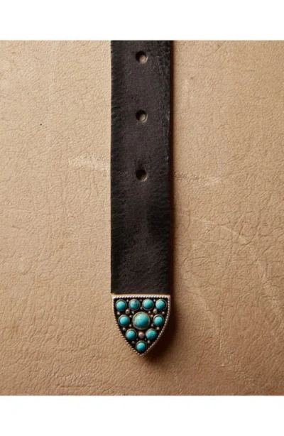 Fortela Thelma Leather Belt With Turquoise Studs In Multi