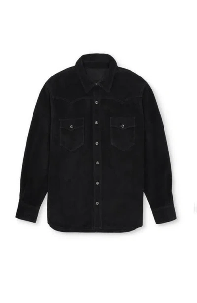 Fortela Linda Suede Leather Overshirt In Black