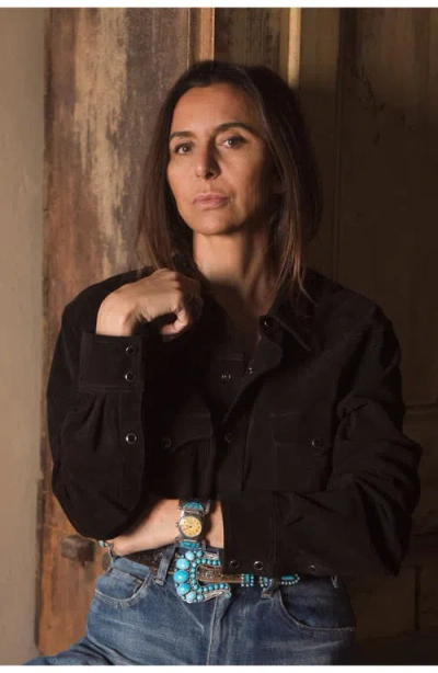 Fortela Linda Suede Leather Overshirt In Black