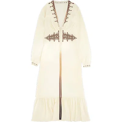 Fortela Ada Embroidered Silk Creponne Dress In Neutral
