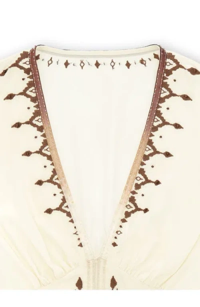 Fortela Ada Embroidered Silk Creponne Dress In Neutral