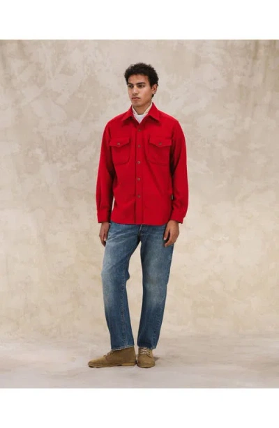 Fortela Cpo Flannel Wool Overshirt In Red