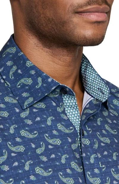 Construct Paisley Woven Long Sleeve Basic In Blue