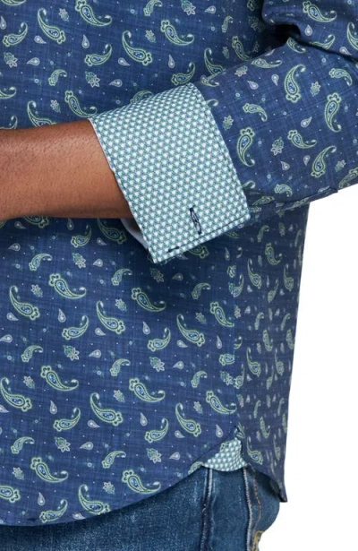 Construct Paisley Woven Long Sleeve Basic In Blue