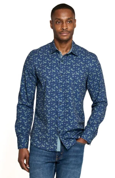Construct Paisley Woven Long Sleeve Basic In Blue