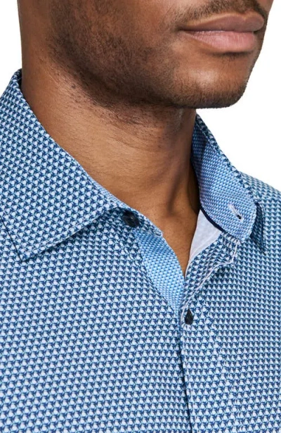 Construct Hexagon Geo Woven Long Sleeve Basic In Blue