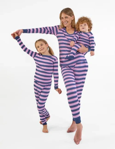 Leveret Kids Two-piece Striped Cotton Matching Family Pajamas In Pink