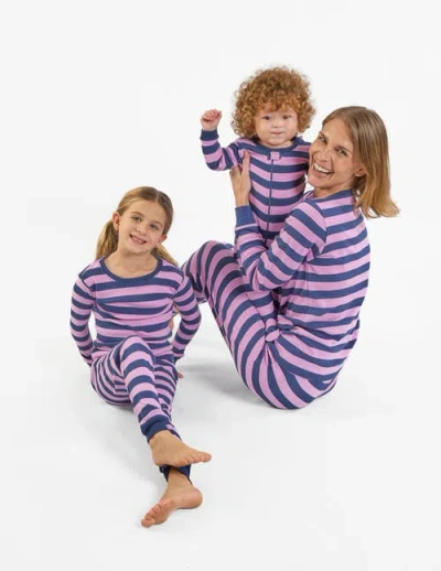 Leveret Kids Two-piece Striped Cotton Matching Family Pajamas In Pink
