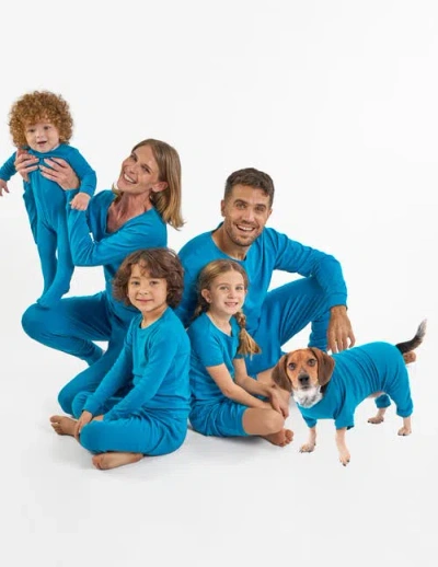 Leveret Kids Two-piece Solid Cotton Matching Family Pajamas In Blue