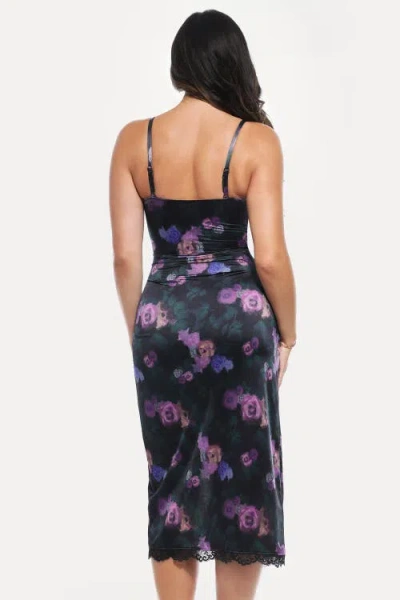 Popilush Lace Trim Sculpting Floral-print Midi Dress In Blue