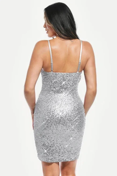 Popilush Sequin Cowl Neck Sculpting Mini Dress In Gray
