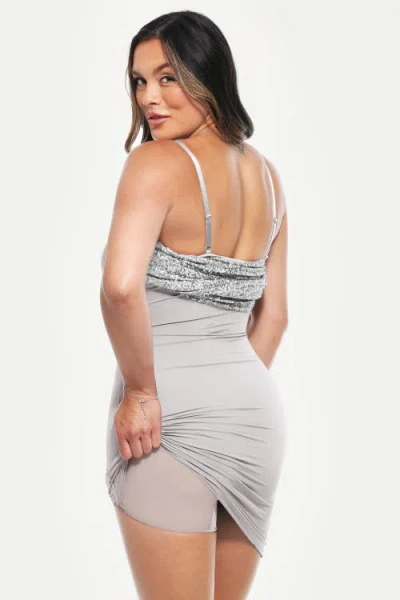 Popilush Sequin Cowl Neck Sculpting Mini Dress In Gray