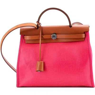 Pre-owned Hermes  Hermes Herbag Zip Berline Vache Canvas And Leather 31 In Pink