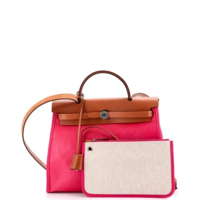 Pre-owned Hermes  Hermes Herbag Zip Berline Vache Canvas And Leather 31 In Pink