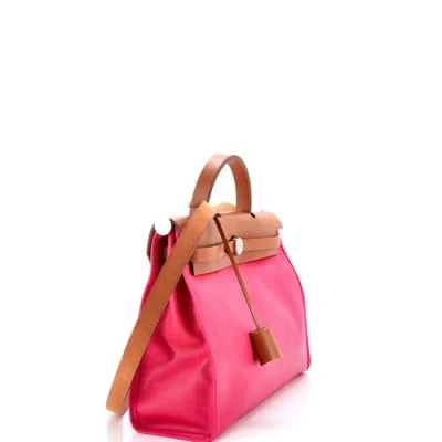 Pre-owned Hermes  Hermes Herbag Zip Berline Vache Canvas And Leather 31 In Pink