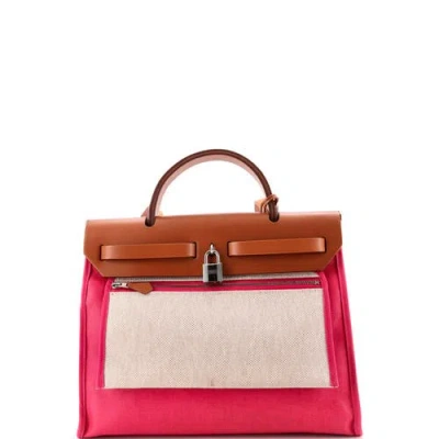 Pre-owned Hermes  Hermes Herbag Zip Berline Vache Canvas And Leather 31 In Pink