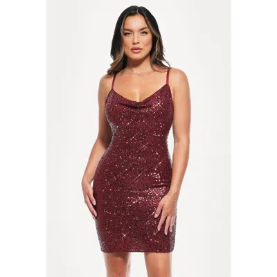 Popilush Sequin Cowl Neck Sculpting Mini Dress In Red