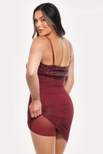 Popilush Sequin Cowl Neck Sculpting Mini Dress In Red