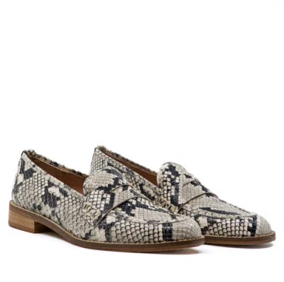 Andrea Gomez Camila Python-effect Leather Loafers In Gray