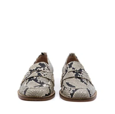 Andrea Gomez Camila Python-effect Leather Loafers In Gray