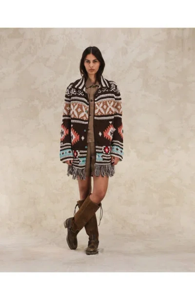 Fortela Lilly Navajo Alpaca And Cotton Cardigan In Brown