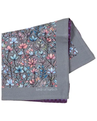 Lords Of Harlech Hudson Merino Wool Handkerchief Pocket Square In Gray