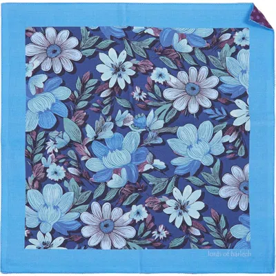 Lords Of Harlech Hudson Merino Wool Handkerchief Pocket Square In Blue