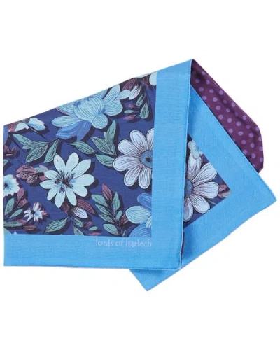 Lords Of Harlech Hudson Merino Wool Handkerchief Pocket Square In Blue