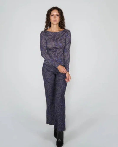 Lords Of Harlech Carly Merino Long Sleeve Boatneck Shirt In Blue