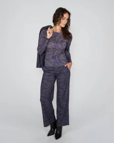 Lords Of Harlech Carly Merino Long Sleeve Boatneck Shirt In Blue