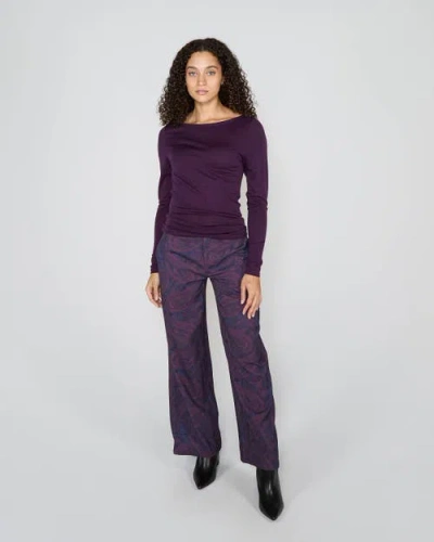 Lords Of Harlech Carly Merino Long Sleeve Boatneck Shirt In Purple