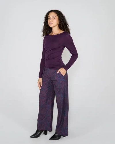 Lords Of Harlech Carly Merino Long Sleeve Boatneck Shirt In Purple