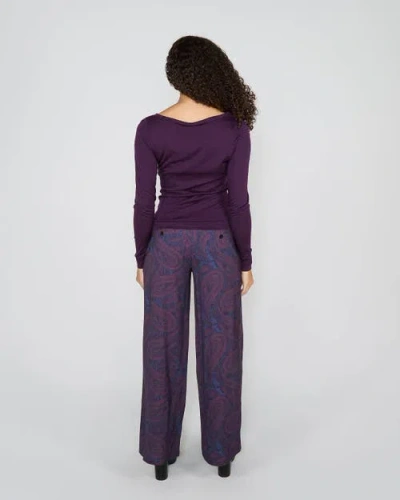 Lords Of Harlech Carly Merino Long Sleeve Boatneck Shirt In Purple