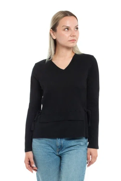 Wilt Clothing Mixed Media Double Layer Effect V-neck Tee In Black