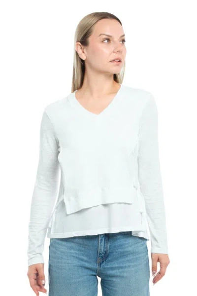Wilt Clothing Mixed Media Double Layer Effect V-neck Tee In White