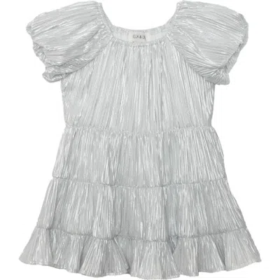 Isobella & Chloe Isobella And Chloe Sparkle And Spin Silver Tiered Dress For Girls With Puff Sleeves In Gray