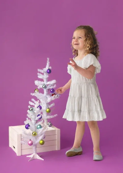 Isobella & Chloe Isobella And Chloe Sparkle And Spin Silver Tiered Dress For Girls With Puff Sleeves In Gray